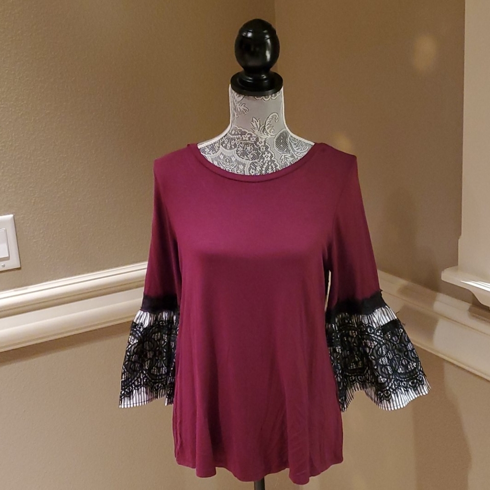 Olivia Sky plum bell sleeve top